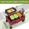 Wagons Carts Foldable, Garvee Utility Collapsible Wagon with All-Terrain Wheels, Drink Holders & Adjustable Handle, 220 LBS Portable Grocery Wagon for Shopping, Camping, Garden -Black(Red)
