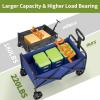 Wagons Carts Foldable, Garvee Utility Collapsible Wagon with All-Terrain Wheels, Drink Holders & Adjustable Handle, 220 LBS Portable Grocery Wagon for Shopping, Camping, Garden -Black(Blue)