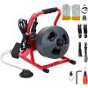GARVEE Drain Cleaner Machine, 50 ft X 5/16 in Professional Automatic Electric Drain Auger for 3/4 to 3 in Pipes, Portable Electric Drain Snake with 6 Cutters & Foot Switch and Pair of Gloves