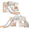 Toddler Slide 8 in 1 Toddler Playset for Toddlers Age 1-3, Baby Playset for Indoor Outdoor Playground with Climber, Crawling Tunnel, Basketball Hoop, Telescope, Toy Storage(Pink+gray)