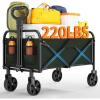 Wagons Carts Foldable, Garvee Utility Collapsible Wagon with All-Terrain Wheels, Drink Holders & Adjustable Handle, 220 LBS Portable Grocery Wagon for Shopping, Camping, Garden -Black(Green)