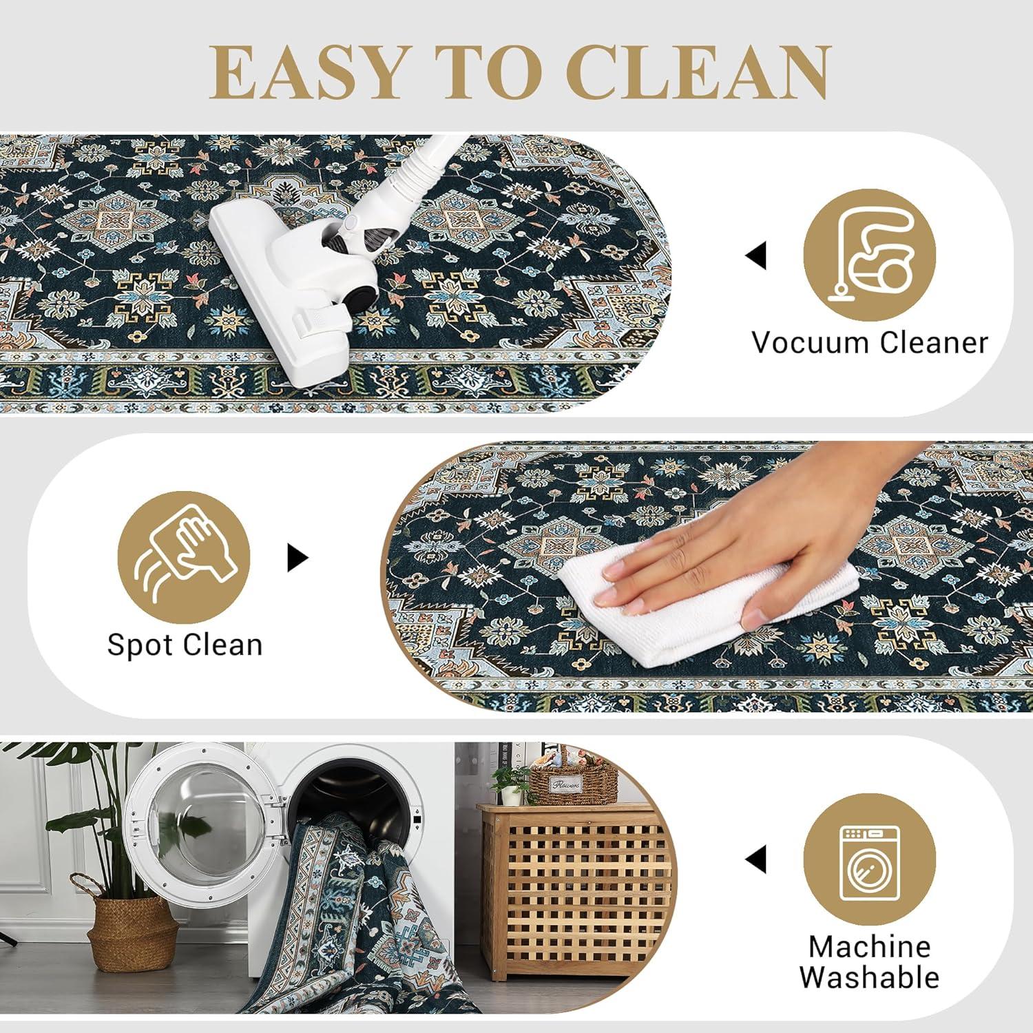 image:imageGarvee 5x7 ft Vintage Boho Floral Area Rug for Living Room Oriental Style Machine Washable Large Rugs Non Slip Low Pile Soft Carpet for BedroomDining RoomFarmhouseNurseryApartmentBlue GreenBlack
