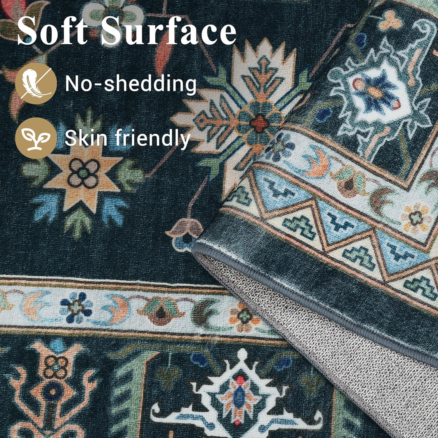 image:imageGarvee 5x7 ft Vintage Boho Floral Area Rug for Living Room Oriental Style Machine Washable Large Rugs Non Slip Low Pile Soft Carpet for BedroomDining RoomFarmhouseNurseryApartmentBlue GreenBlack