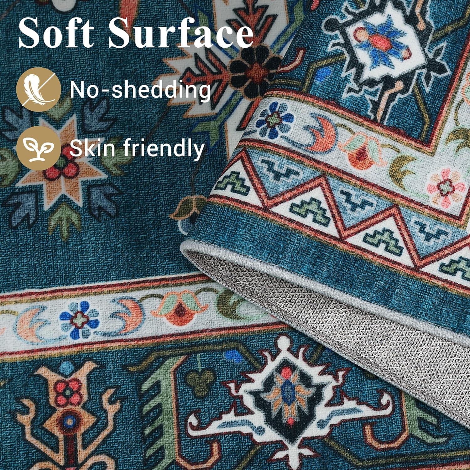 image:imageGarvee 5x7 ft Vintage Boho Floral Area Rug for Living Room Oriental Style Machine Washable Large Rugs Non Slip Low Pile Soft Carpet for BedroomDining RoomFarmhouseNurseryApartmentBlue GreenBlue