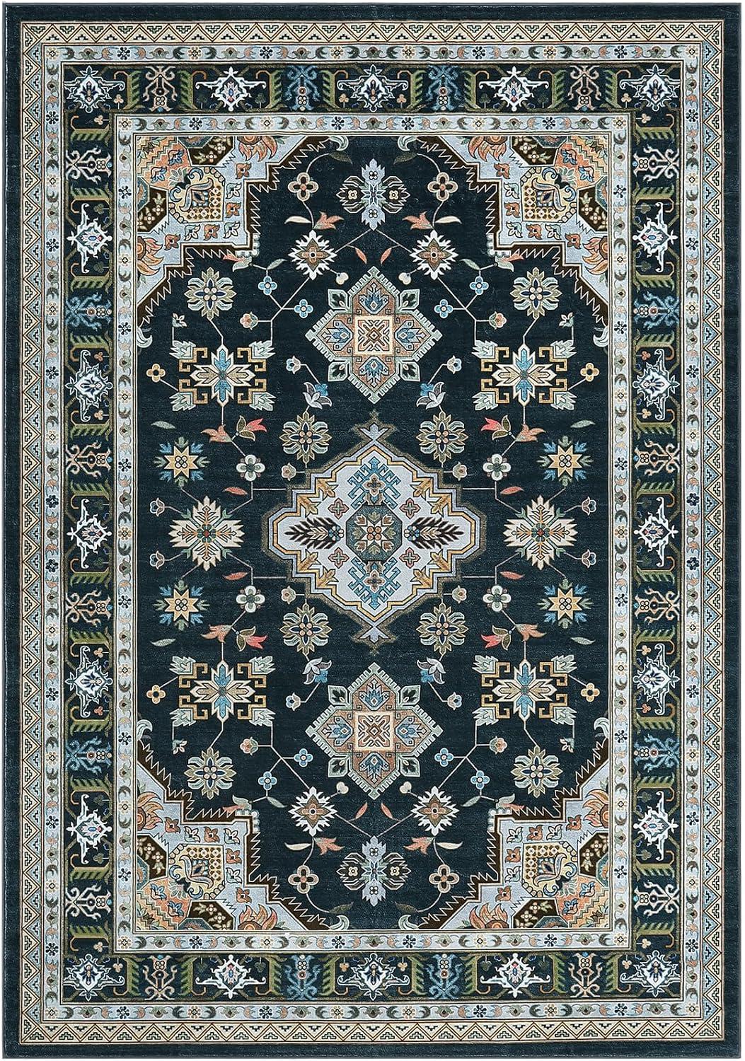 image:imageGarvee 5x7 ft Vintage Boho Floral Area Rug for Living Room Oriental Style Machine Washable Large Rugs Non Slip Low Pile Soft Carpet for BedroomDining RoomFarmhouseNurseryApartmentBlue GreenBlack