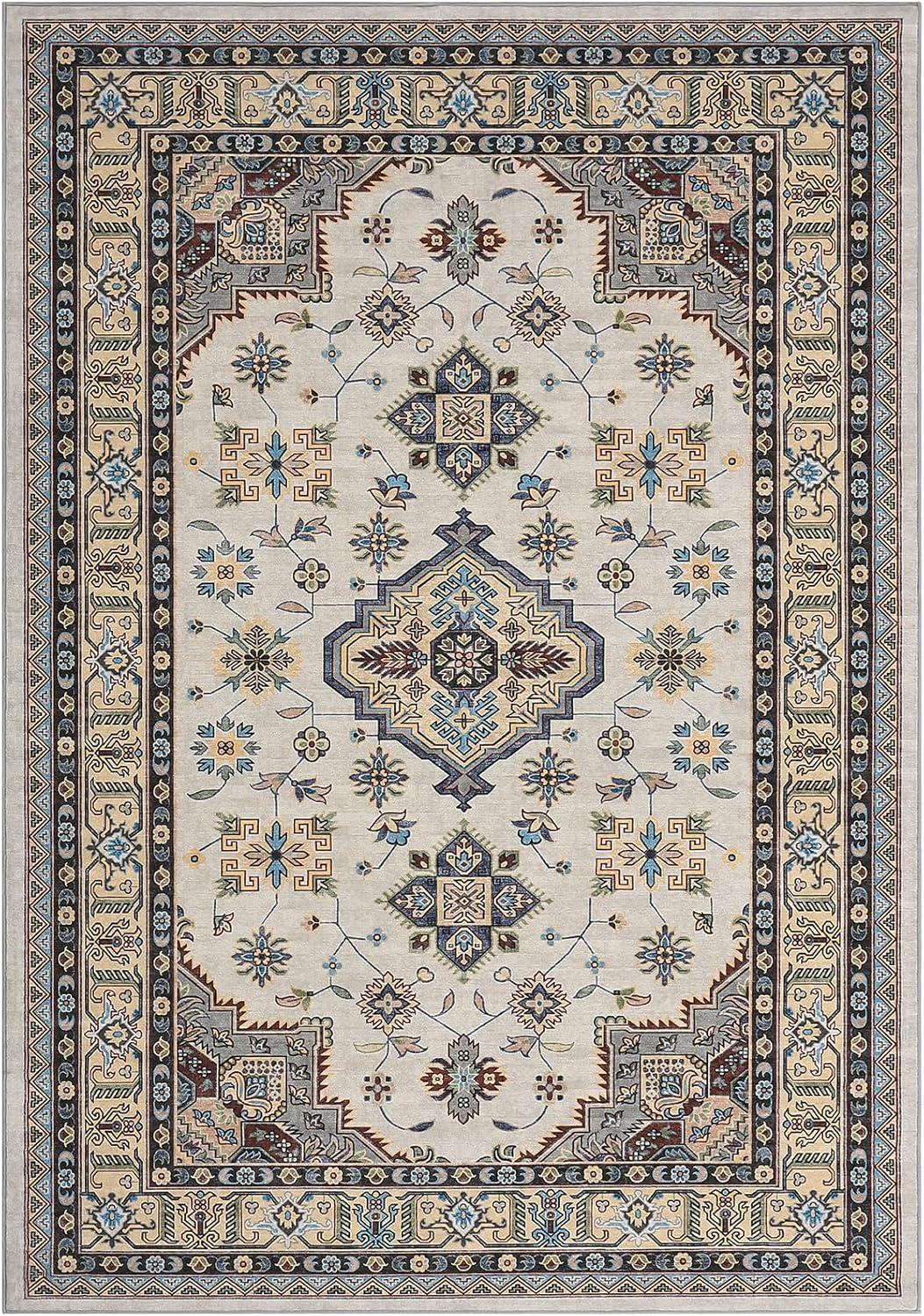 image:imageGarvee 5x7 ft Vintage Boho Floral Area Rug for Living Room Oriental Style Machine Washable Large Rugs Non Slip Low Pile Soft Carpet for BedroomDining RoomFarmhouseNurseryApartmentBlue GreenBeige