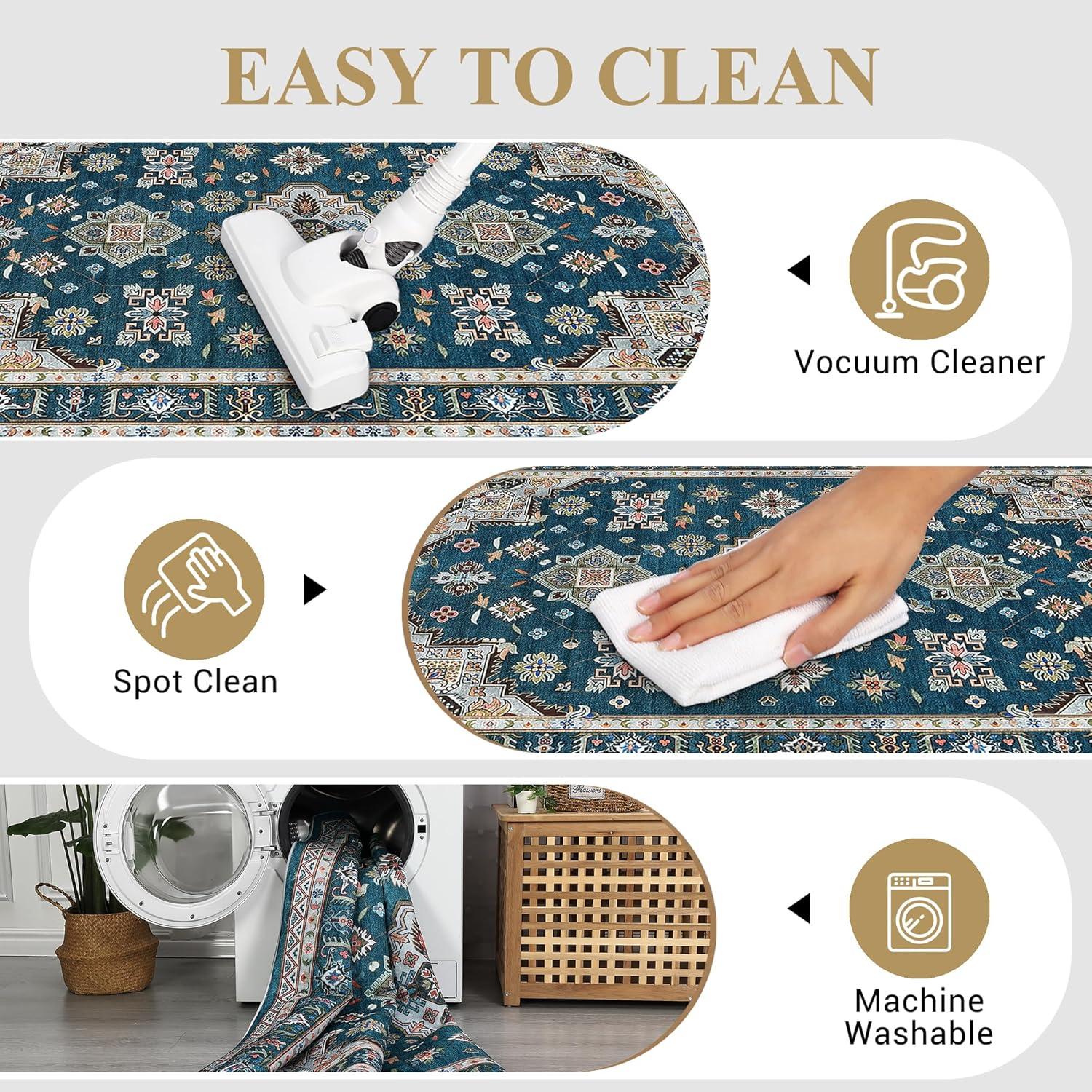 image:imageGarvee 5x7 ft Vintage Boho Floral Area Rug for Living Room Oriental Style Machine Washable Large Rugs Non Slip Low Pile Soft Carpet for BedroomDining RoomFarmhouseNurseryApartmentBlue GreenBlue