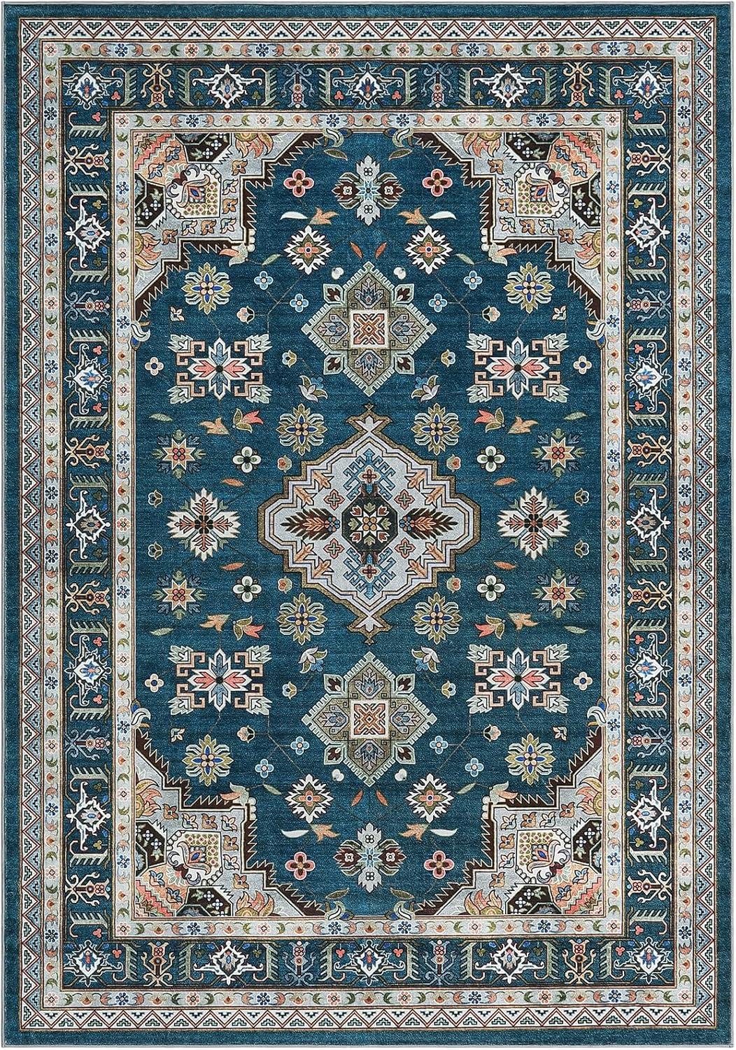 image:imageGarvee 5x7 ft Vintage Boho Floral Area Rug for Living Room Oriental Style Machine Washable Large Rugs Non Slip Low Pile Soft Carpet for BedroomDining RoomFarmhouseNurseryApartmentBlue GreenBlue