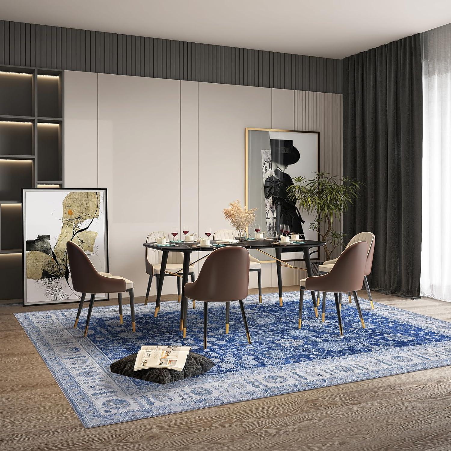image:imageGarvee 6x9 Soft Washable Area Rug Vintage Floral Area Rug Low Pile Thin Floor Carpet Non Shedding Non Slip Rug Distressed Oriental Rug for Living Room Bedroom BlueBlue Tone