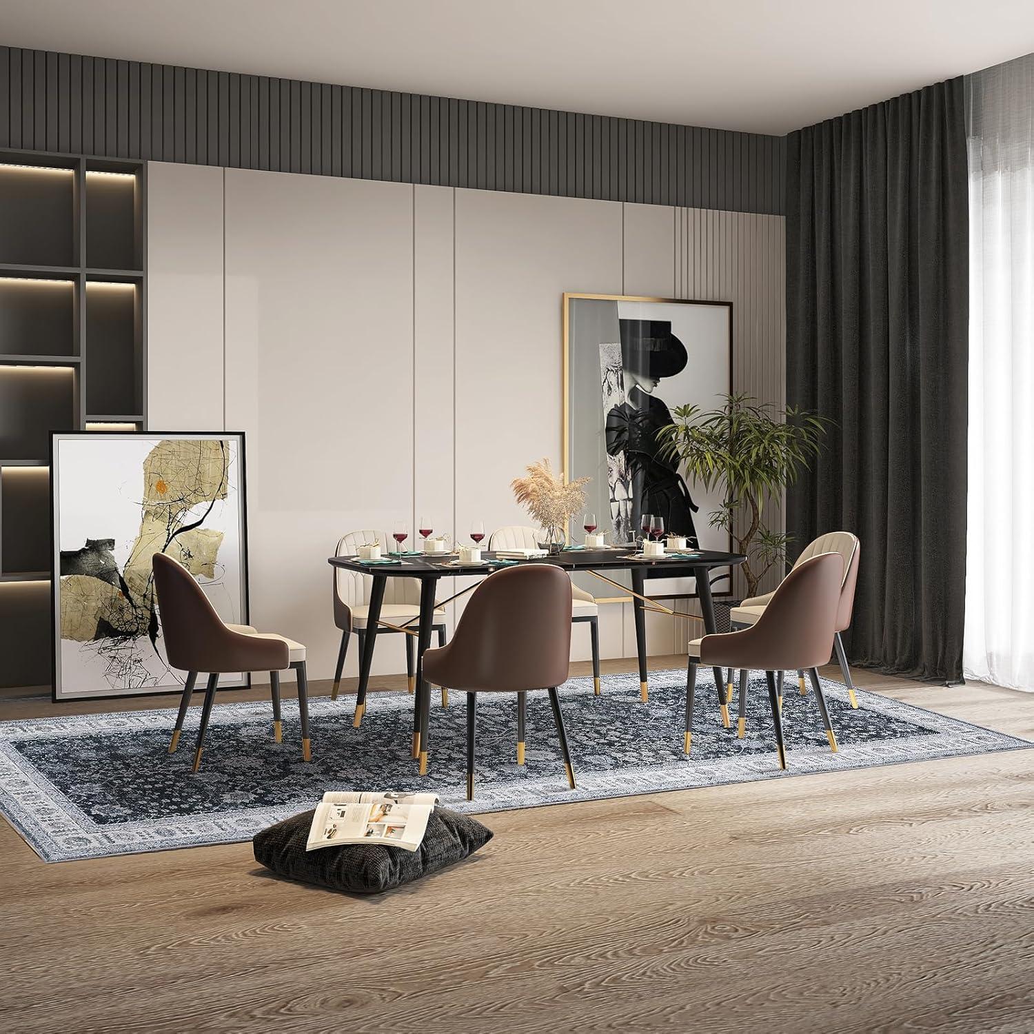 image:imageGarvee 6x9 Soft Washable Area Rug Vintage Floral Area Rug Low Pile Thin Floor Carpet Non Shedding Non Slip Rug Distressed Oriental Rug for Living Room Bedroom BlueBlack Tone