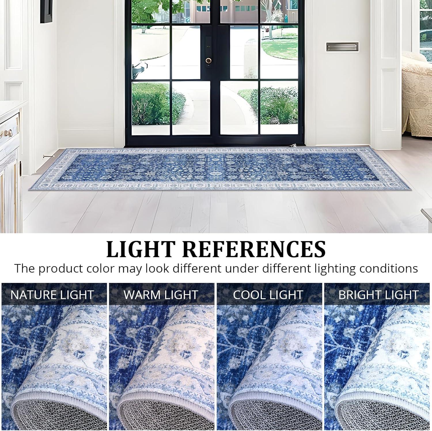 image:imageGarvee 6x9 Soft Washable Area Rug Vintage Floral Area Rug Low Pile Thin Floor Carpet Non Shedding Non Slip Rug Distressed Oriental Rug for Living Room Bedroom BlueBlue Tone