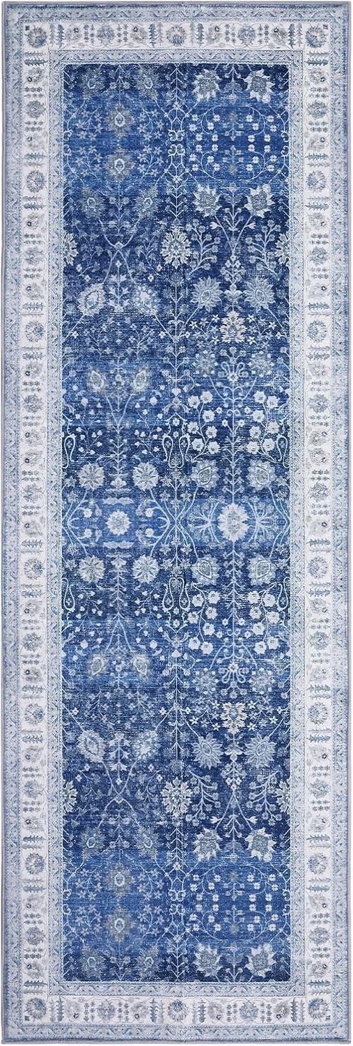 image:imageGarvee 6x9 Soft Washable Area Rug Vintage Floral Area Rug Low Pile Thin Floor Carpet Non Shedding Non Slip Rug Distressed Oriental Rug for Living Room Bedroom BlueBlue Tone