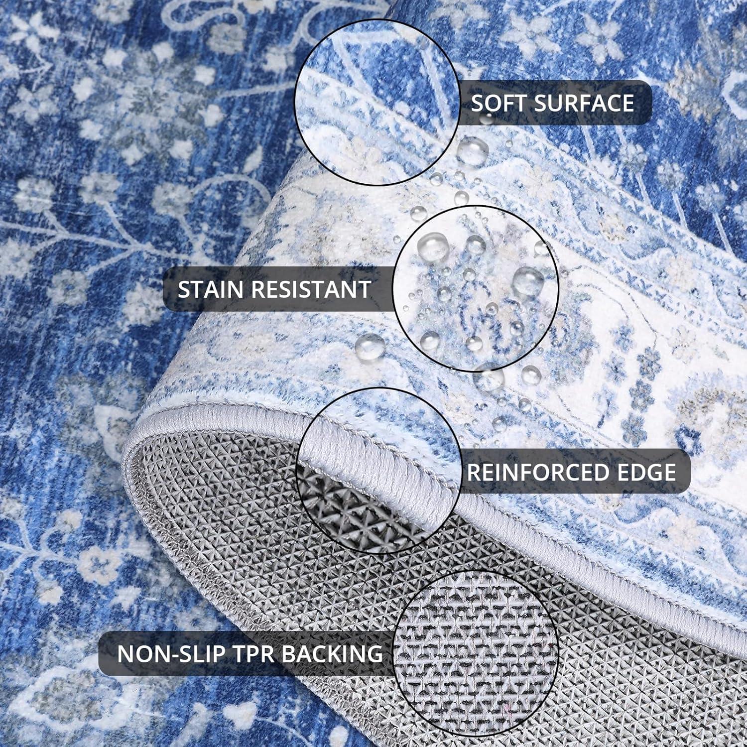 image:imageGarvee 6x9 Soft Washable Area Rug Vintage Floral Area Rug Low Pile Thin Floor Carpet Non Shedding Non Slip Rug Distressed Oriental Rug for Living Room Bedroom BlueBlue Tone