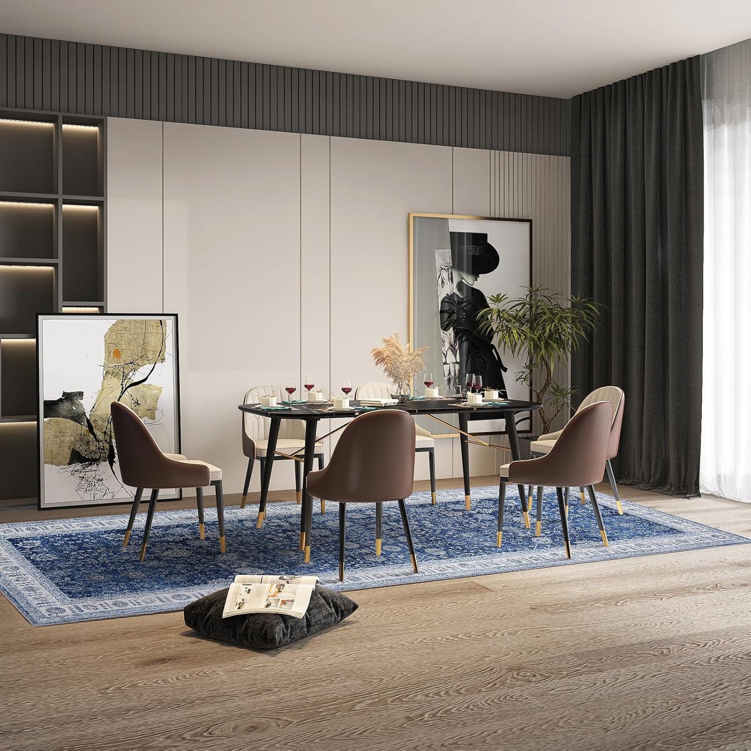 image:imageGarvee 6x9 Soft Washable Area Rug Vintage Floral Area Rug Low Pile Thin Floor Carpet Non Shedding Non Slip Rug Distressed Oriental Rug for Living Room Bedroom BlueBlue Tone