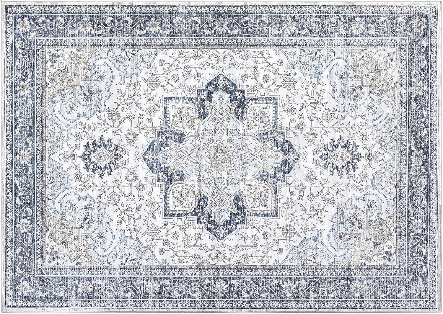 image:imageGarvee Boho Area Rug for Living Room 5x7 Washable Low Pile Rug with NonSlip Backing Vintage Floral Rugs for Living Room Bedroom Dining Room Light BlueLight Blue
