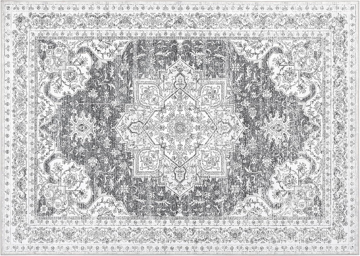 image:imageGarvee Boho Area Rug for Living Room 5x7 Washable Low Pile Rug with NonSlip Backing Vintage Floral Rugs for Living Room Bedroom Dining Room Light BlueGrey