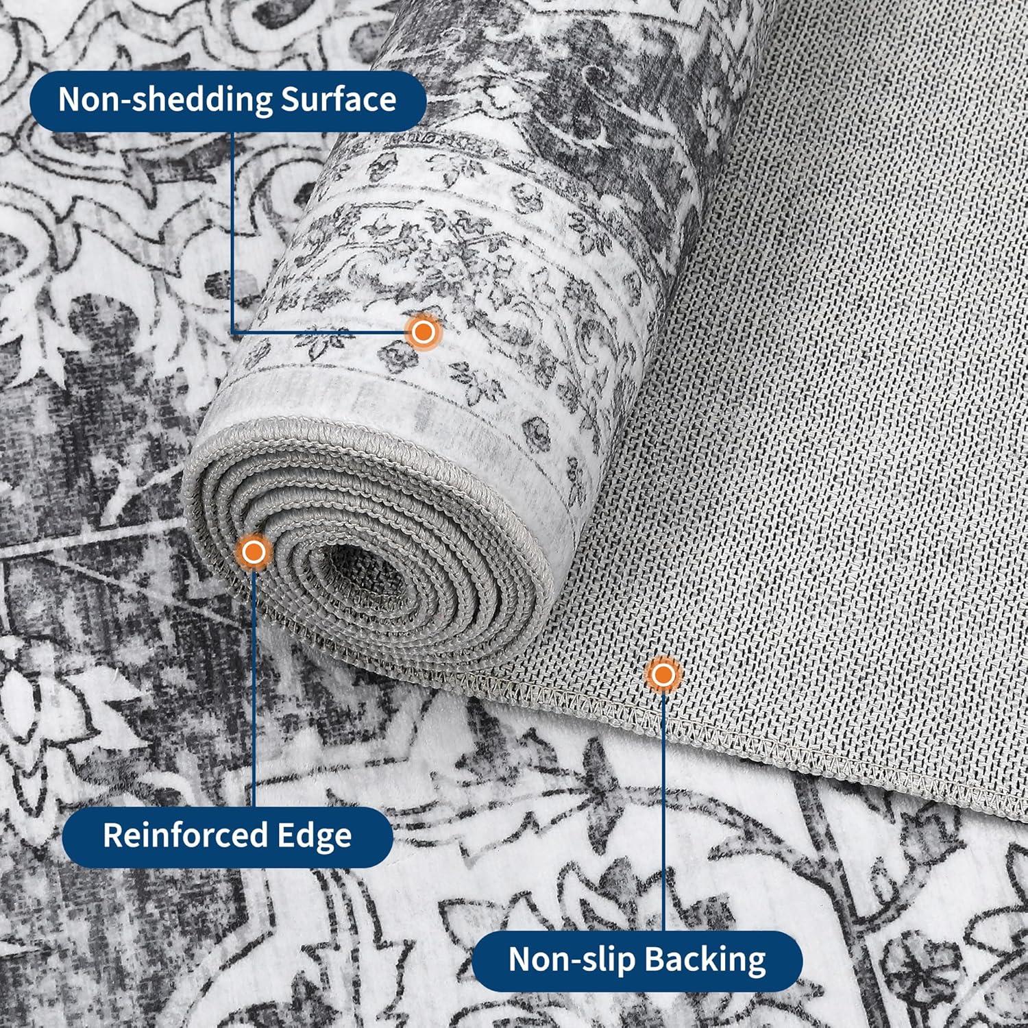 image:imageGarvee Boho Area Rug for Living Room 5x7 Washable Low Pile Rug with NonSlip Backing Vintage Floral Rugs for Living Room Bedroom Dining Room Light BlueGrey