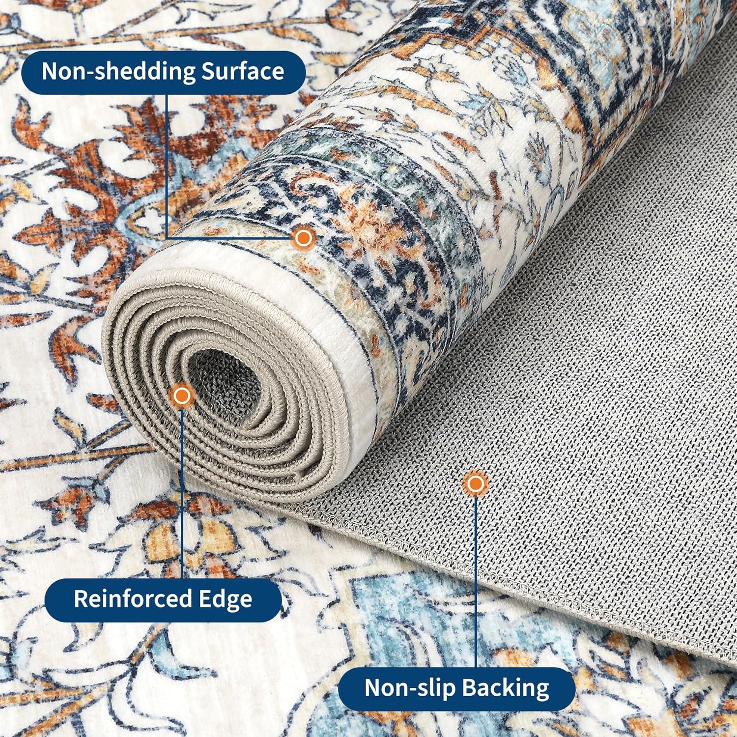 image:imageGarvee Boho Area Rug for Living Room 5x7 Washable Low Pile Rug with NonSlip Backing Vintage Floral Rugs for Living Room Bedroom Dining Room Light BlueBlue
