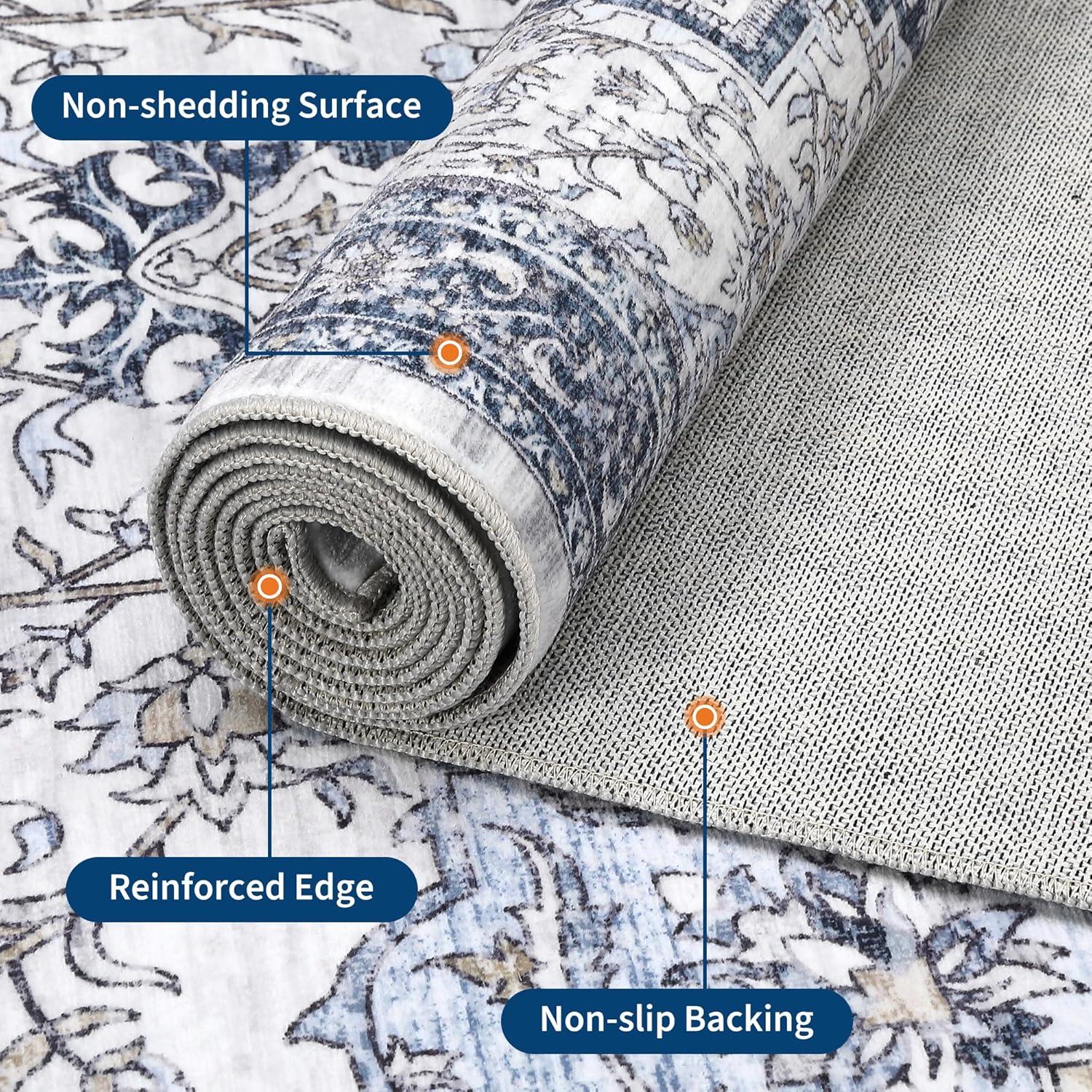 image:imageGarvee Boho Area Rug for Living Room 5x7 Washable Low Pile Rug with NonSlip Backing Vintage Floral Rugs for Living Room Bedroom Dining Room Light BlueLight Blue