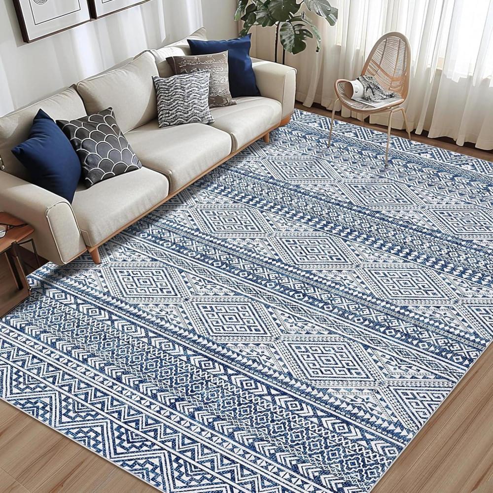 image:imageGarvee 10X13 ft Boho Distressed Area Rug for Living Room Machine Washable Area Rugs StainResistant NonSlip Large Carpet for Living RoomDining Room amp Home DecorNon SheddingLow PileBlueBlue