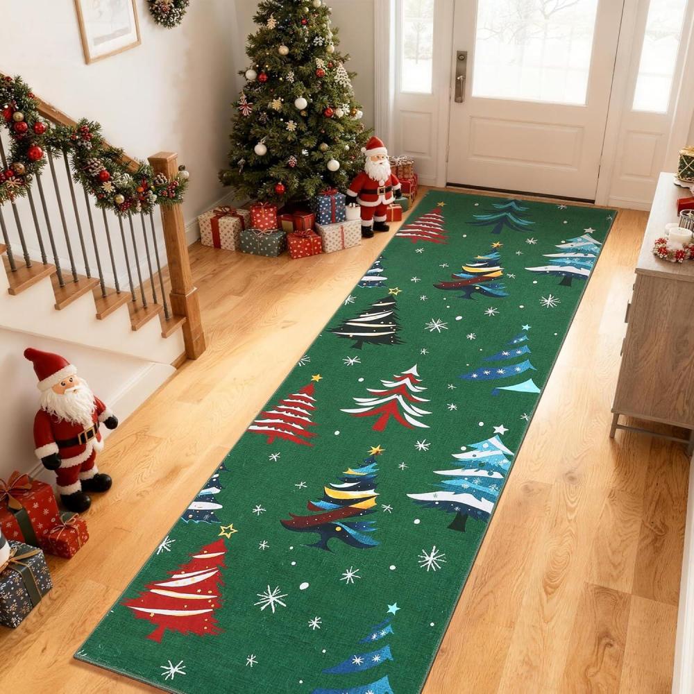 image:imageGarvee 2x6 Runner Rug Checkered Christmas Rugs for Holiday Decor Non Slip Low Pile Washable Rug for Kitchen Entryway Living Room Bedroom RedGreen Xmas Tree