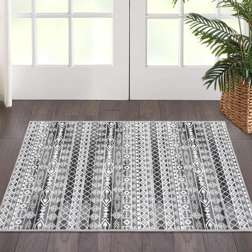image:imageGarvee 3x5 ft Modern Geometric Area Rug for Living Room Plush amp Soft Faux WoolMachine Washable NonSlip Large Carpet for Living Room Bedroom Dining RoomOfficeFarmhouseHome DecorBlueGrey