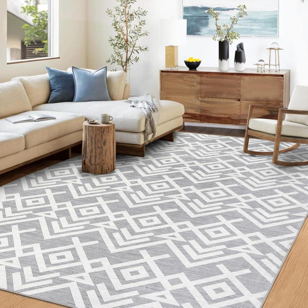 image:imageGarvee 5x7 ft Geometric Area Rugs Modern Washable Rugs for Living Room UltraThin Low Pile Large Carpet for Bedroom Stain Resistant Non Slip Indoor Floor Mat for Dining RoomKitchenNurseryBlueGrey
