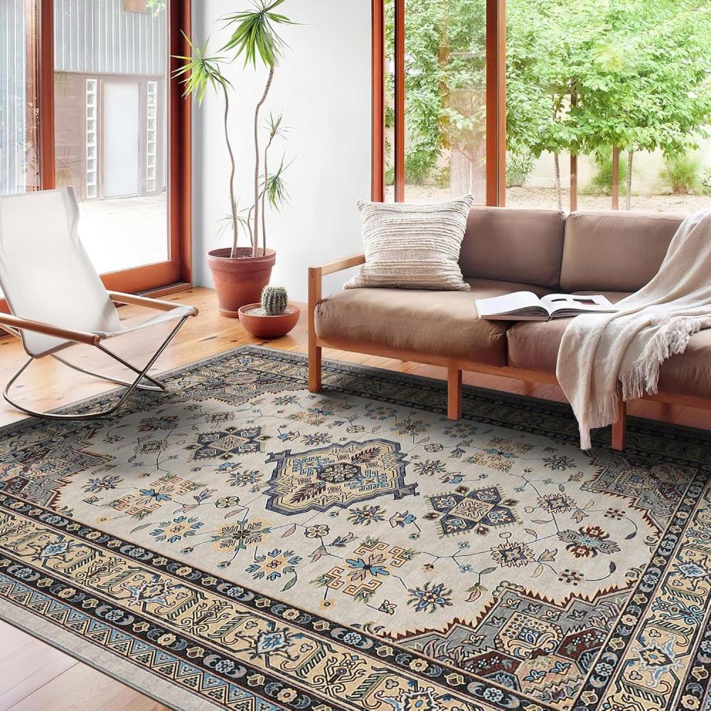 image:imageGarvee 5x7 ft Vintage Boho Floral Area Rug for Living Room Oriental Style Machine Washable Large Rugs Non Slip Low Pile Soft Carpet for BedroomDining RoomFarmhouseNurseryApartmentBlue GreenBeige