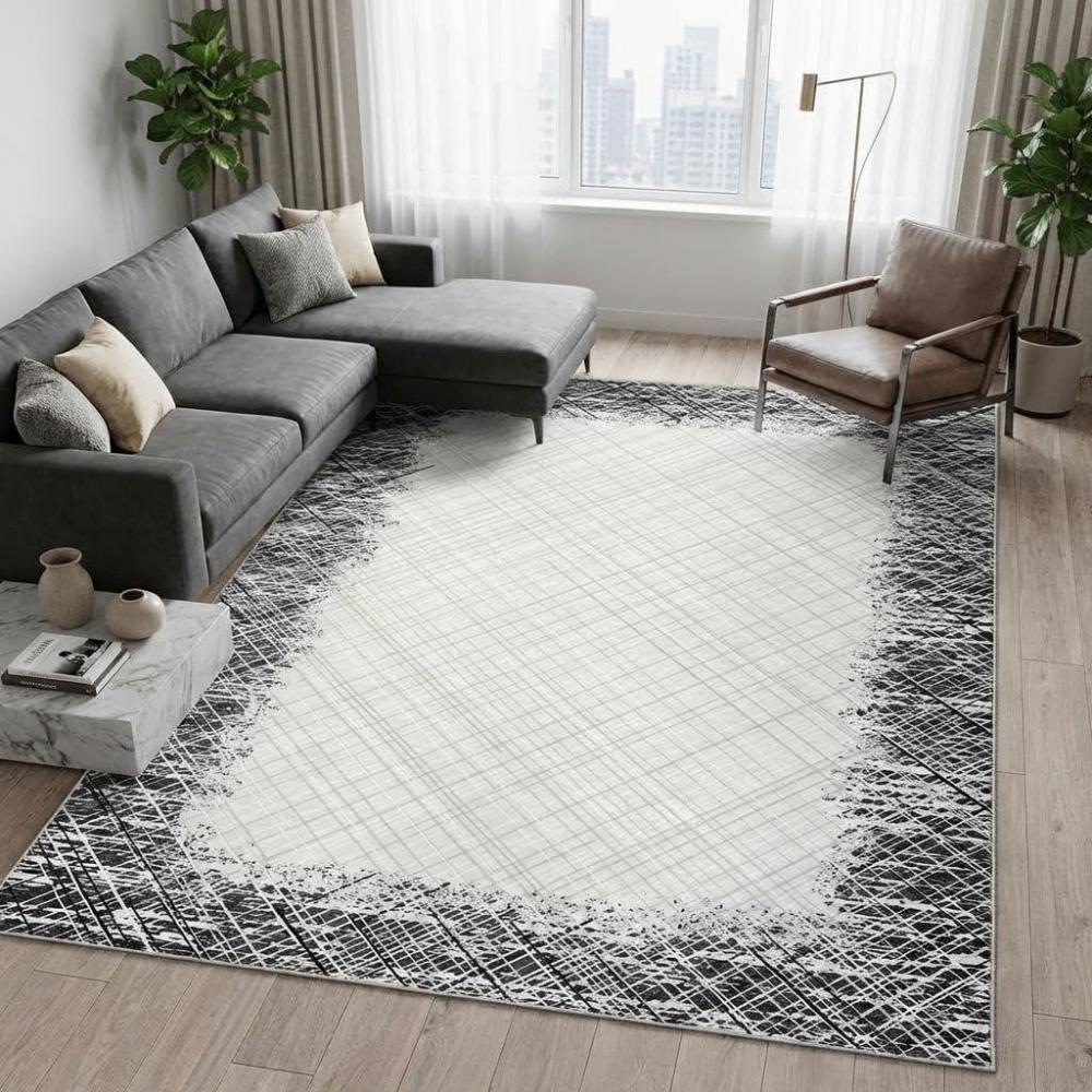 image:imageGarvee 8x10 Area Rug Machine Washable Rug Modern Bordered Area Rug Stain Resistant NonSlip Accent Rug Minimalist Border Floor Cover Farmhouse Carpet Rug for Living Room Decor Grey