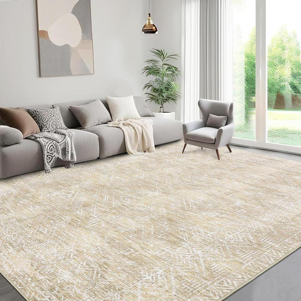 image:imageGarvee 8x10 Large Living Room Rug with Rubber Backing Vintage Geometric Area Rugs Stain Resistant Neutral Distressed Accent Rug Non Shedding Low Pile Carpet for Bedroom Dining Room Office BlackDistressedbeige