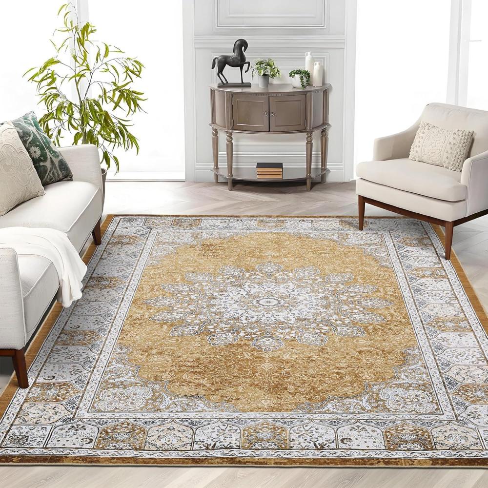 image:imageGarvee 8x10 ft Vintage Neutral Printed Pattern Area Rug Washable Boho Area Rugs StainResistant NonSlip Large Soft Carpet for Living Room Dining Room amp Home DecorNon SheddingLow PileBlackCamel