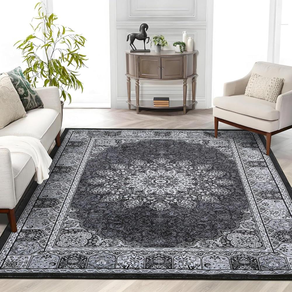 image:imageGarvee 8x10 ft Vintage Neutral Printed Pattern Area Rug Washable Boho Area Rugs StainResistant NonSlip Large Soft Carpet for Living Room Dining Room amp Home DecorNon SheddingLow PileBlackBlack