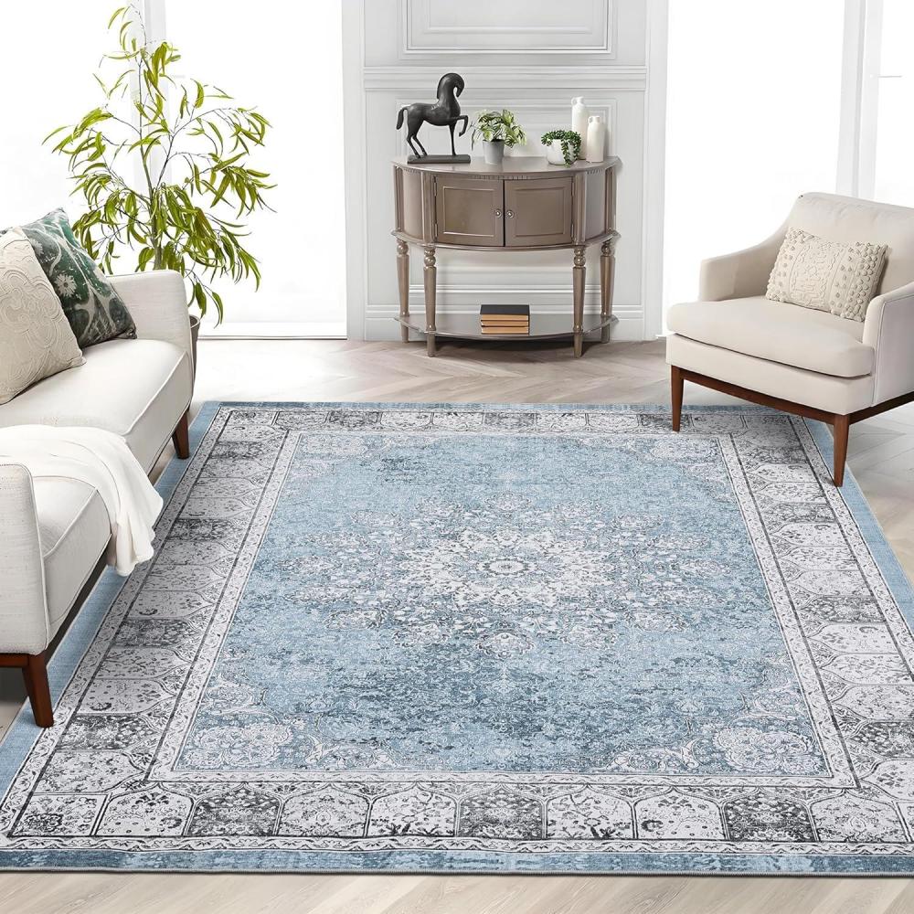 image:imageGarvee 8x10 ft Vintage Neutral Printed Pattern Area Rug Washable Boho Area Rugs StainResistant NonSlip Large Soft Carpet for Living Room Dining Room amp Home DecorNon SheddingLow PileBlackBlue