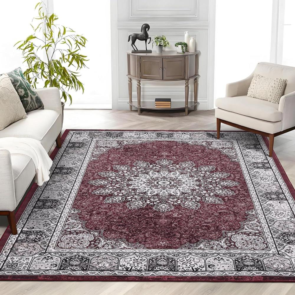 image:imageGarvee 8x10 ft Vintage Neutral Printed Pattern Area Rug Washable Boho Area Rugs StainResistant NonSlip Large Soft Carpet for Living Room Dining Room amp Home DecorNon SheddingLow PileBlackRed