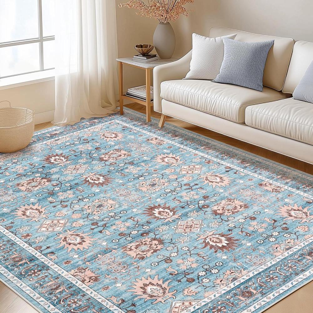 image:imageGarvee 9x12 Area Rug for Living Room Washable Vintage Printed Soft Rugs Non Slip Low Pile Carpet for Bedroom Dining Room Living Room PinkBlue