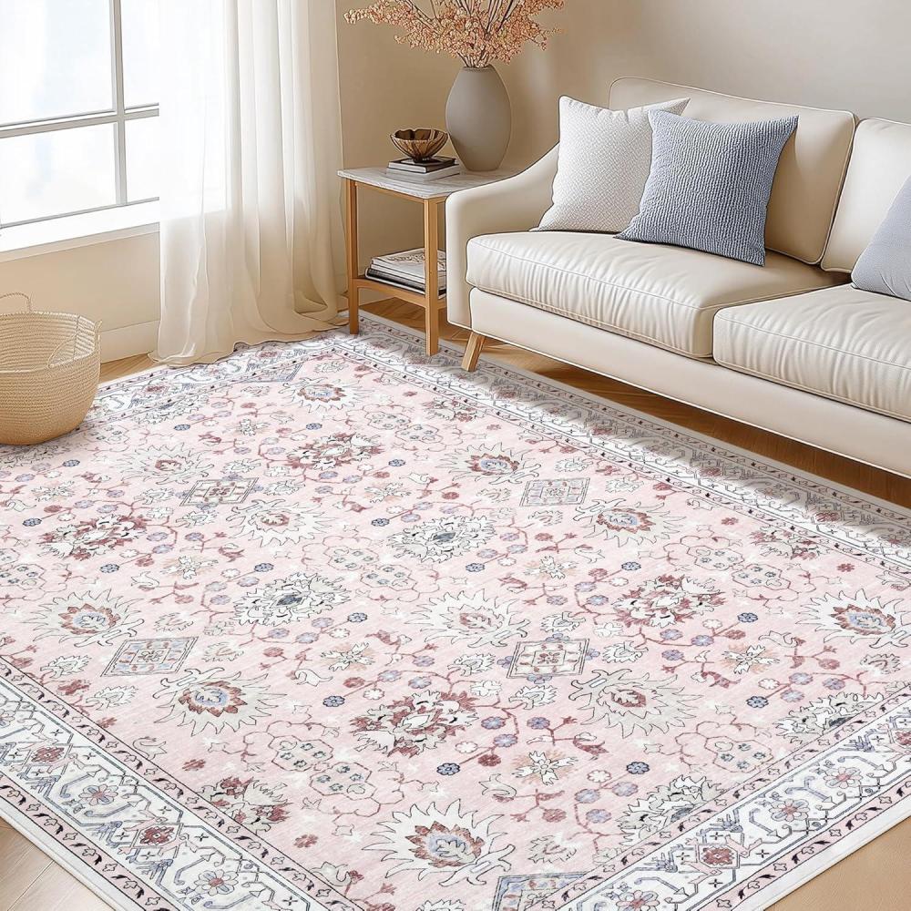 image:imageGarvee 9x12 Area Rug for Living Room Washable Vintage Printed Soft Rugs Non Slip Low Pile Carpet for Bedroom Dining Room Living Room PinkPink