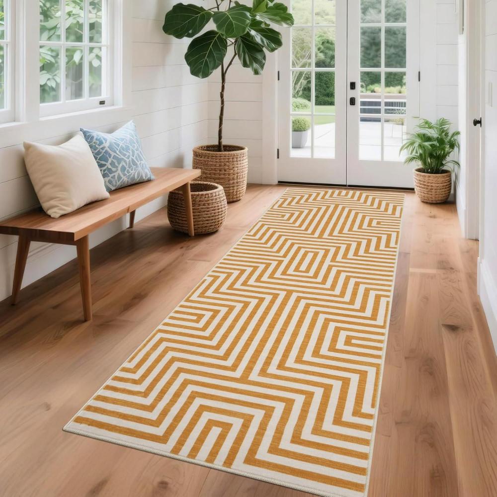image:imageGarvee Abstract Lines 2x6 Washable Runner Rug Kitchen Rugs Non Slip Washable Modern Bedside Rug Non Shedding Entryway Floor Mat Stain Resistant Thin Indoor Carpet for Bedroom Farmhouse Orange