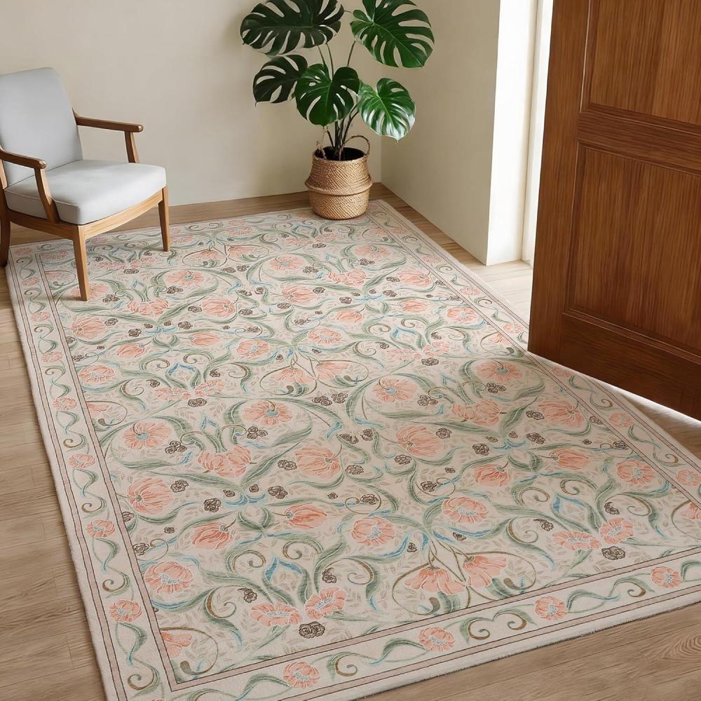 image:imageGarvee Area Rug 5x7 Floral Modern Washable Rugs NonSlip LowPile Soft Floor Carpet for Bedroom Living Room Dining Room GreenBeige