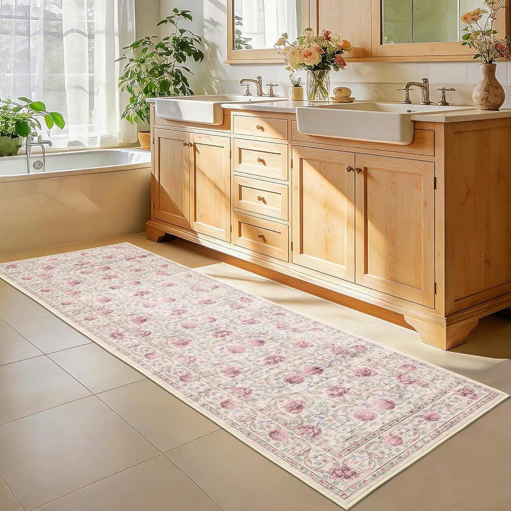 image:imageGarvee Area Rug 8x10 Living Room Rugs Washable Vintage Floral Print Non Slip Bedroom Rug Low Pile Ultra Thin Stain Resistant Under Table Carpet for Dining Room Office Dark GreyBordered Floralbeige Pink