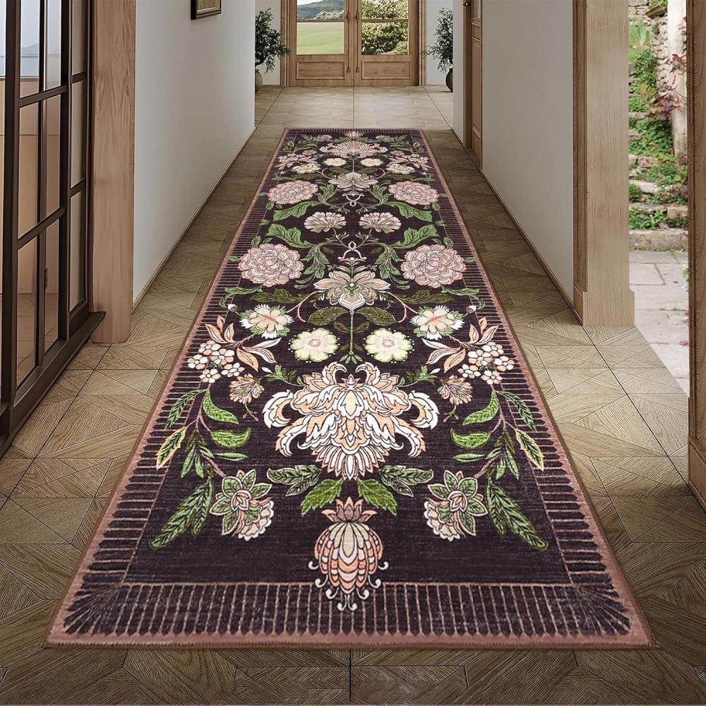 image:imageGarvee Floral 9x12 Area Rugs for Living Room Bedroom Soft Non Slip Stain Resistant Botanical Print Carpet Indoor Vintage Low Pile Large Floor Rug for Dining Room Classroom Office Apartment GreenPurple