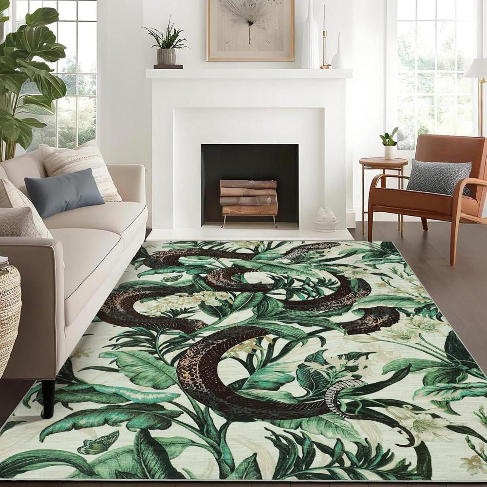 image:imageGarvee Hallway Runner Rug 2x6 Washable Kitchen Rugs Non Slip Bathroom Rugs Stain Resistant Entryway Rug Modern Snake Area Rug for Front Door Laundry Room Green9 x 12 Rectangular
