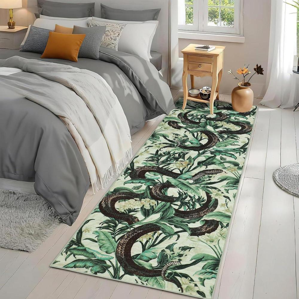 image:imageGarvee Hallway Runner Rug 2x6 Washable Kitchen Rugs Non Slip Bathroom Rugs Stain Resistant Entryway Rug Modern Snake Area Rug for Front Door Laundry Room Green6 Round