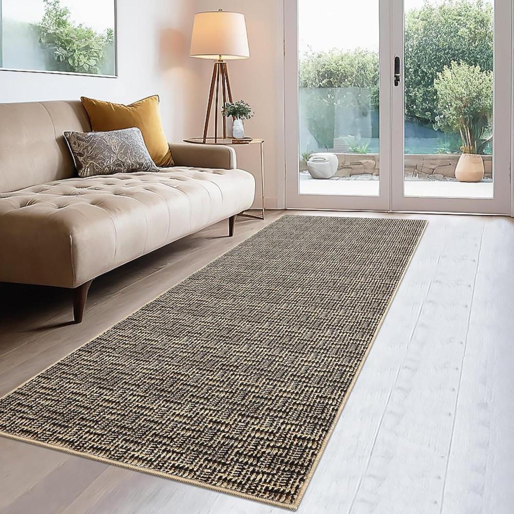 image:imageGarvee Modern Living Room Rug 8x10 Large Washable Checkered Print Accent Carpet with NonSlip Backing Soft Low Pile Area Rug Solid Contemporary Floor Cover for Dining Room BlackCamel