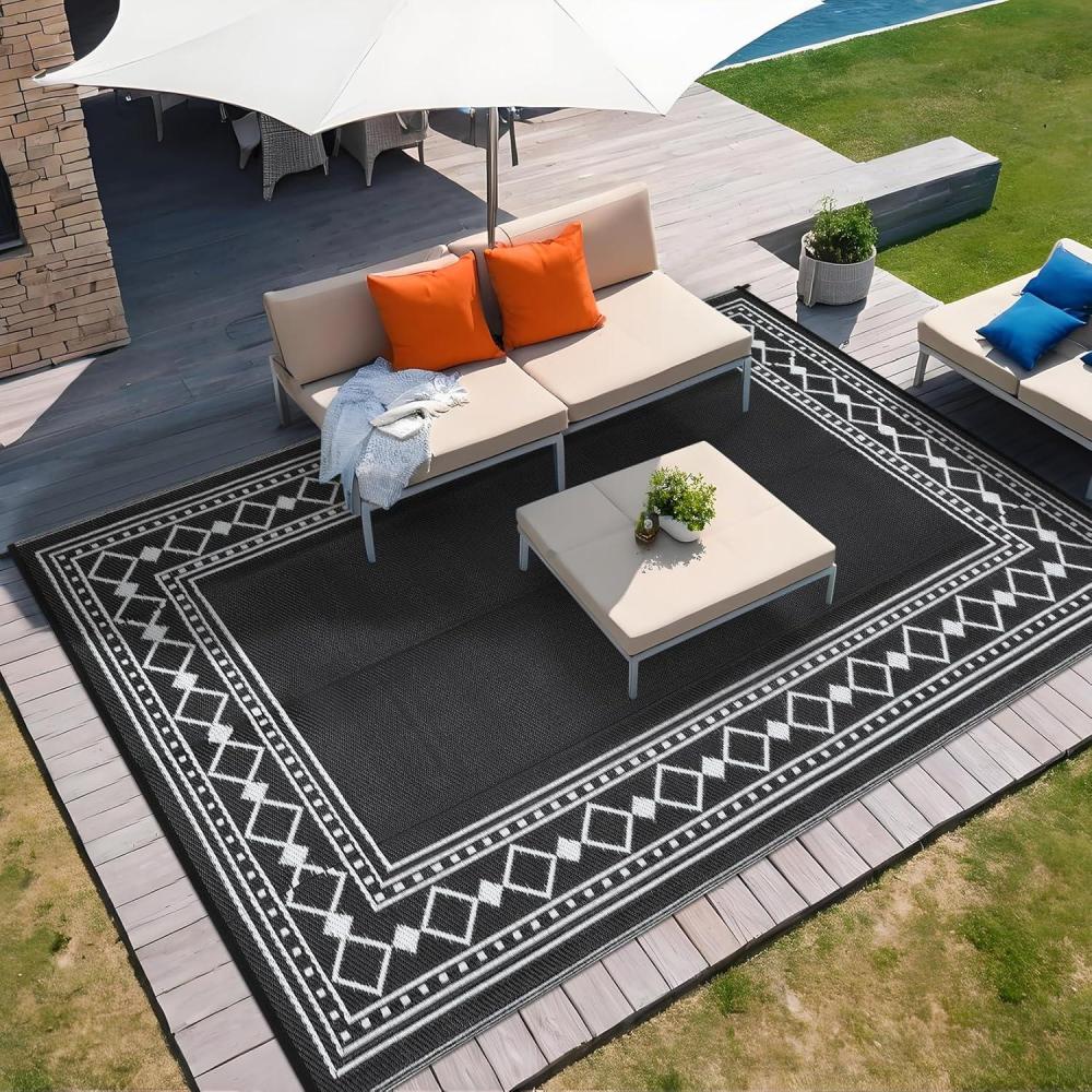image:imageGarvee Outdoor Rug 9x12 Waterproof for Patio Clearance Large Plastic Straw Mat for Camping Porch RV Reversible Rugs for Deck Entryance Picnic Balcony Beach BlackWhite