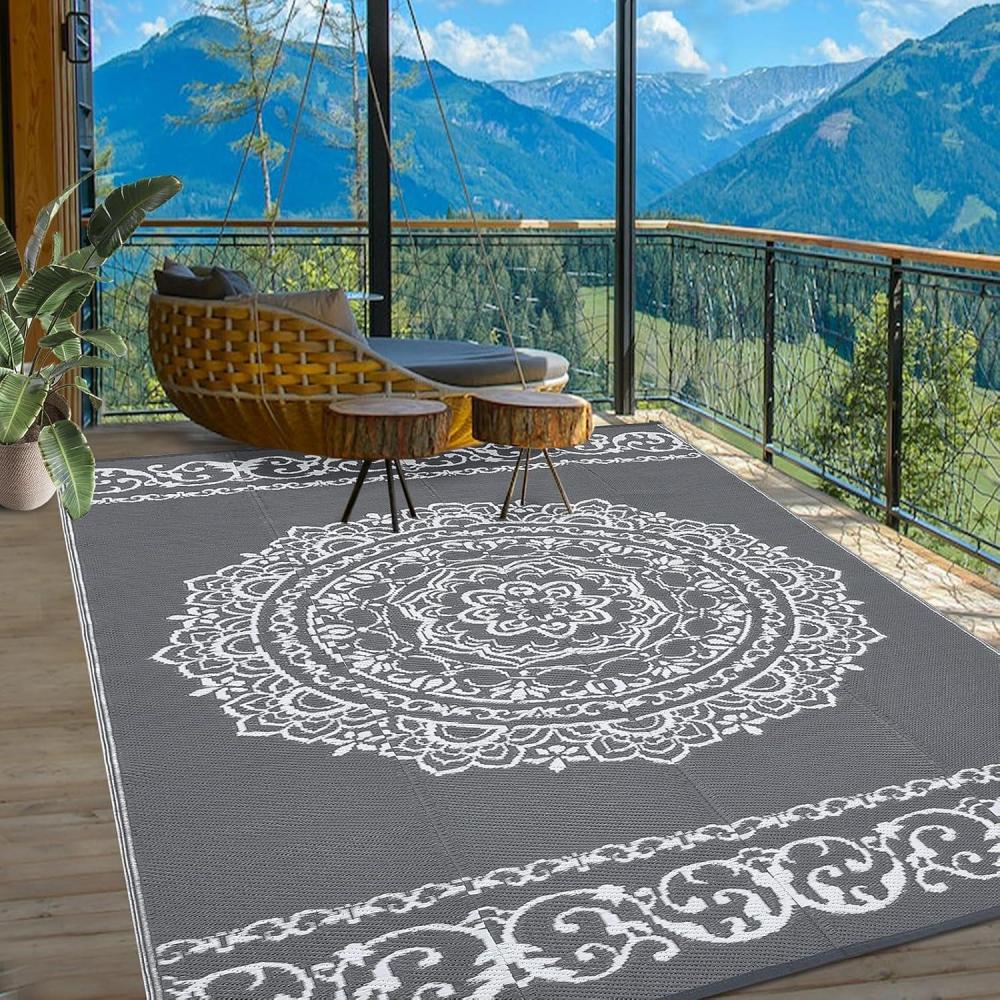 image:imageGarvee Outdoor Rug Outdoor Plastic Straw Rug Outdoor Rugs 9x12 for Patios Clearance Waterproof Patio Rug Camping Rugs for Outside Rv Grey Recyclable Woven Rugs for Yard DeckOrangePinkGreenGreywhite