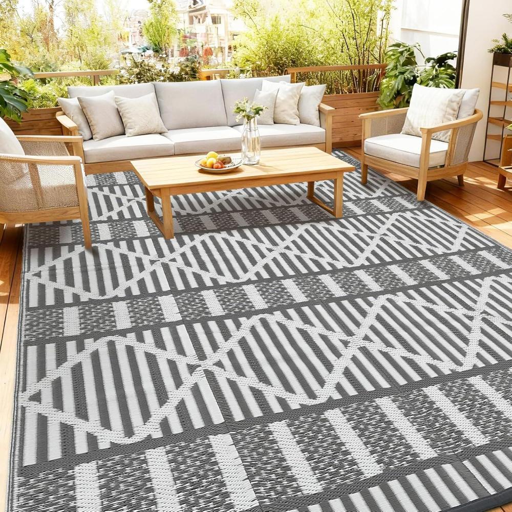image:imageGarvee Outdoor Rug Outdoor Plastic Straw Rug Outdoor Rugs 9x12 for Patios Clearance Waterproof Patio Rug Camping Rugs for Outside Rv Grey Recyclable Woven Rugs for Yard DeckOrangePinkGreenGrey