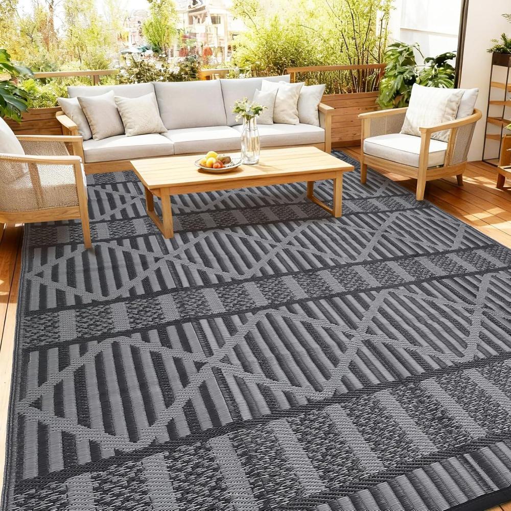 image:imageGarvee Outdoor Rug Outdoor Plastic Straw Rug Outdoor Rugs 9x12 for Patios Clearance Waterproof Patio Rug Camping Rugs for Outside Rv Grey Recyclable Woven Rugs for Yard DeckOrangePinkGreenBlack Grey