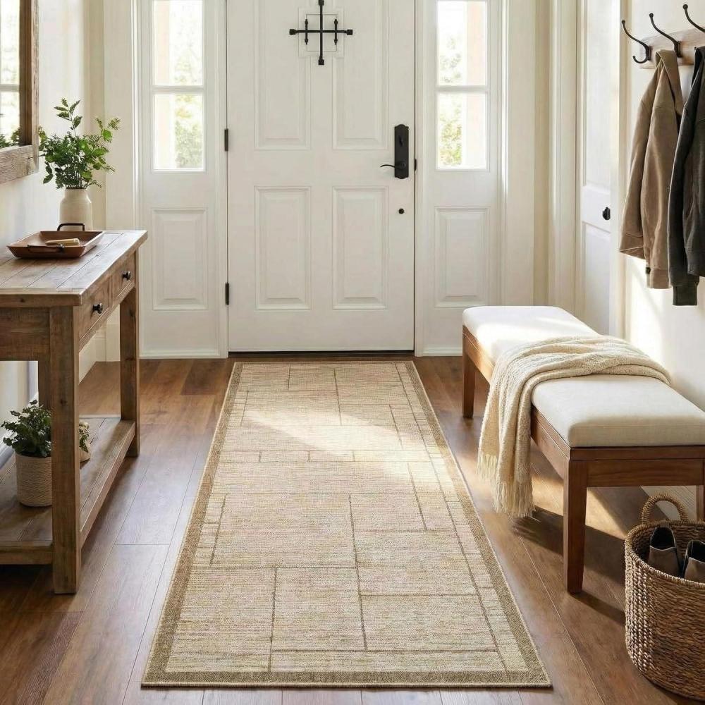 image:imageGarvee Washable 2x6 Kitchen Rugs Modern Geometric Entryway Rug Soft Non Slip Washable Runner Rug for Hallway Bedroom Stain Resistant Low Pile Contemporary Long Carpet for Entrance Laundry GreenPatchworkedbeige
