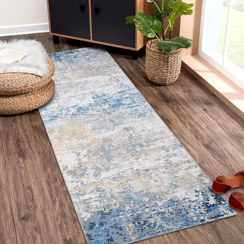 image:imageGarvee Washable 4x6 Area Rug for Bedroom Low Pile Living Room Carpet Mat Non Shedding Modern Braided Print Not Woven Small Carpet for Bedside Kitchen Entryway Kids Room Office College Dorm BeigeAbstract  Grey Blue