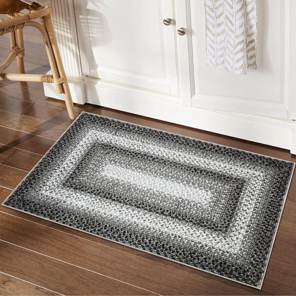 image:imageGarvee Washable 4x6 Area Rug for Bedroom Low Pile Living Room Carpet Mat Non Shedding Modern Braided Print Not Woven Small Carpet for Bedside Kitchen Entryway Kids Room Office College Dorm BeigeBraided  Grey
